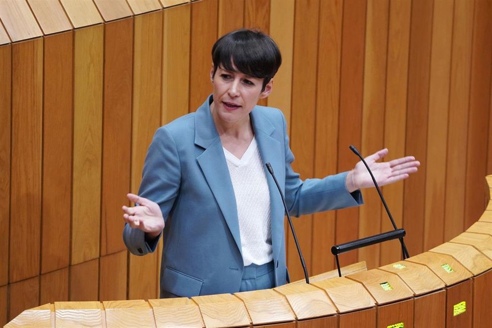 La portavoz del BNG, Ana Pontón, durante el debate del Estado de la Autonomía de Galicia, en el Parlamento gallego, a 13 de octubre de 2021, en Santiago de Compostela