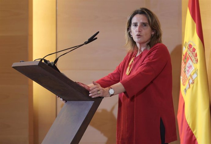 La vicepresidenta tercera y ministra para la Transición Ecológica y el Reto Demográfico, Teresa Ribera, interviene durante la clausura de la jornada sobre la elaboración del Nuevo Programa de Acción Nacional contra la Desertificación -PAND2-, en la sede