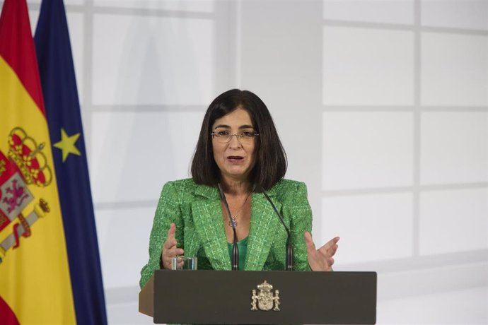 La ministra de Sanidad, Carolina Darias, en el acto institucional Salud Mental y COVID-19, en el Palacio de la Moncloa, a 9 de octubre de 2021, en Madrid (España). El Palacio de la Moncloa acoge este sábado el acto Salud Mental y COVID 19, con motiv