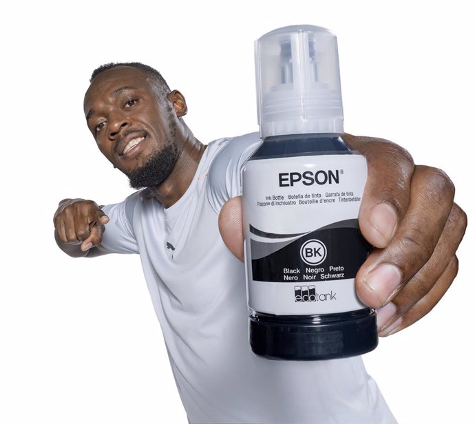 Usain Bolt, the face of a major awareness building campaign for Epsons cartridge-free EcoTank printers.