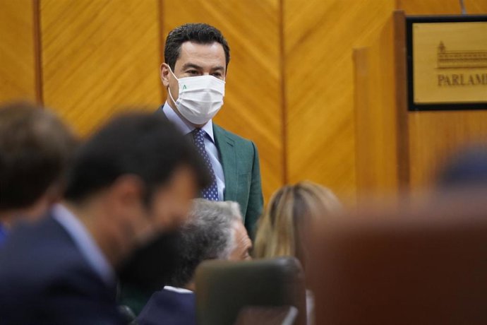 Juanma Moreno, en su intervención en la sesión plenaria del Parlamento.