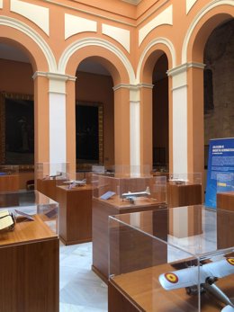 Exposición de maquetas de aviones de la Fundación Enaire, en el Ayuntamiento de Sevilla.
