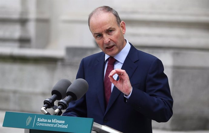 14 October 2021, Ireland, Dublin: Irish Taoiseach Micheal Martin gives a press conference at Government Buildings, on the launch of Jigsaw's Organisation Strategy. Photo: Philipp Znidar/dpa
