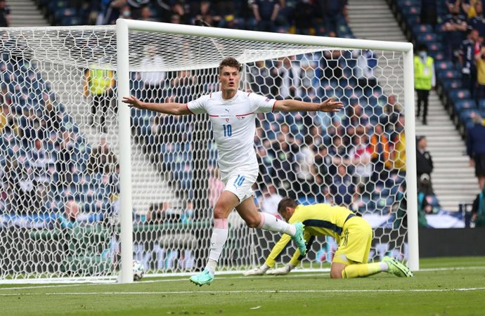 GLASGOW, SCOTLAND - JUNE 14: Patrik Schick of Czech Republic celebrates after scoring their sides first goal during the UEFA Euro 2020 Championship Group D match between Scotland v Czech Republic at Hampden Park on June 14, 2021 in Glasgow, Scotland. (