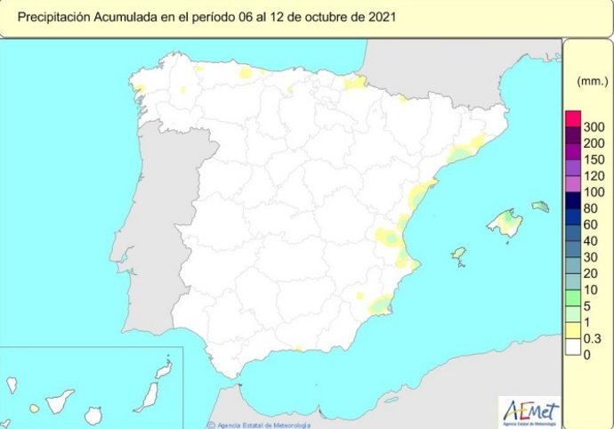 Precipitación Acumulada en el periodo 06 al 12 de octubre de 2021