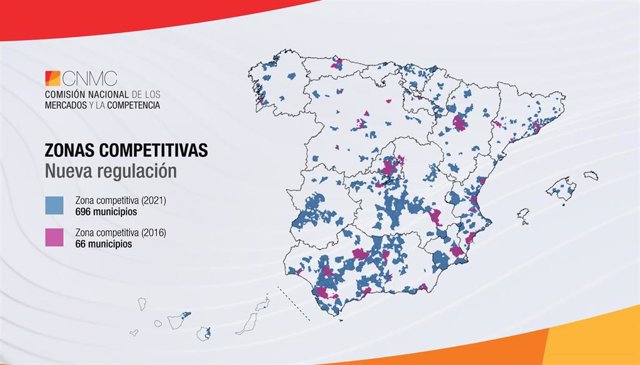 Nuevo mapa de zonas competitivas en las que Telefónica no tendrá que prestar servicios mayoristas de banda ancha.