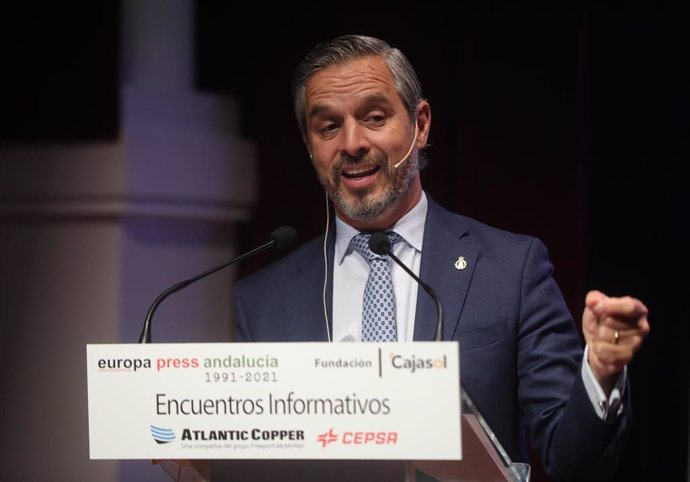 El consejero de Hacienda, Juan Bravo, en su intervención en los encuentros informativos de Europa Press Andalucía a 15 de octubre del 2021 en Sevilla (Andalucía) Europa Press Andalucía celebra este viernes 15 de octubre en Sevilla,  Juan Bravo.Bravo abo