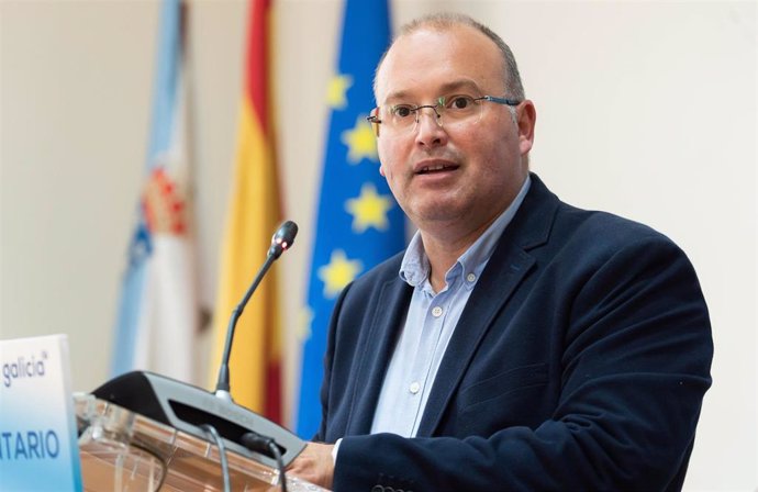 El secretario general del PPdeG, Miguel Tellado, en rueda de prensa.