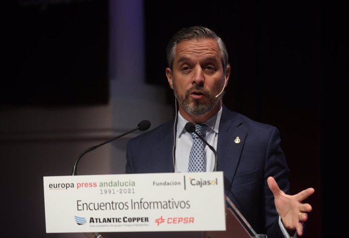 El consejero de Hacienda, Juan Bravo, en su intervención en los encuentros informativos de Europa Press Andalucía a 15 de octubre del 2021 en Sevilla (Andalucía) Europa Press Andalucía celebra este viernes 15 de octubre en Sevilla,  Juan Bravo.Bravo abo