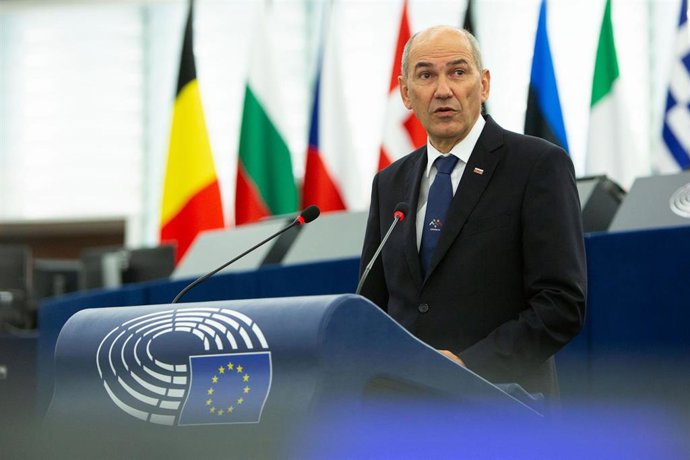 Archivo - Janez Jansa, primer ministro de Eslovenia, en la Eurocámara