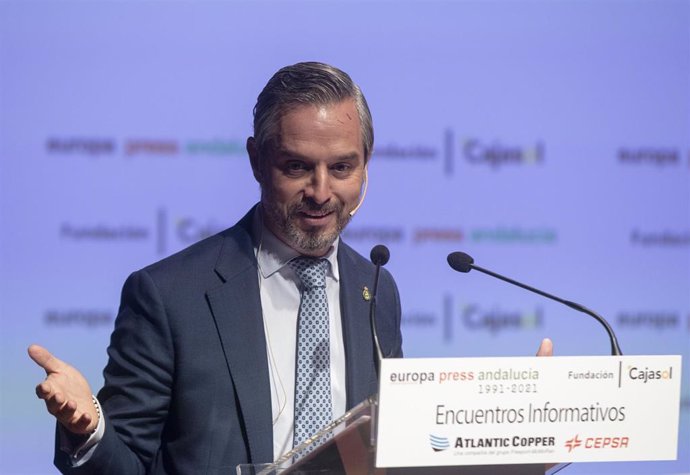 El consejero de Hacienda, Juan Bravo, en su intervención en los encuentros informativos de Europa Press Andalucía a 15 de octubre del 2021 en Sevilla (Andalucía) Europa Press Andalucía celebra este viernes 15 de octubre en Sevilla, Juan Bravo.Bravo abor