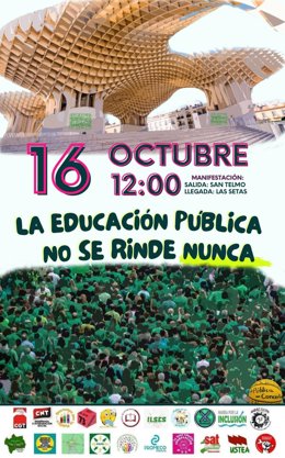 Manifestación este sábado en Sevilla por una mayor inversión en la educación pública, bajada de ratio y más contratación