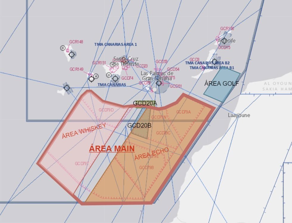 Áreas de espacio aéreo gestionadas por ENAIRE en maniobras Ocean Sky 21