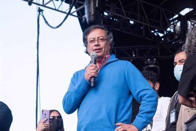 October 2, 2021, Bogota, Cundinamarca, Colombia: Presidential candidate Gustavo Petro talks during the presentation of the candidates of the political coalition ''Pacto Historico'' in the city of Bogota, Colombia on October 2, 2021, where the presidential