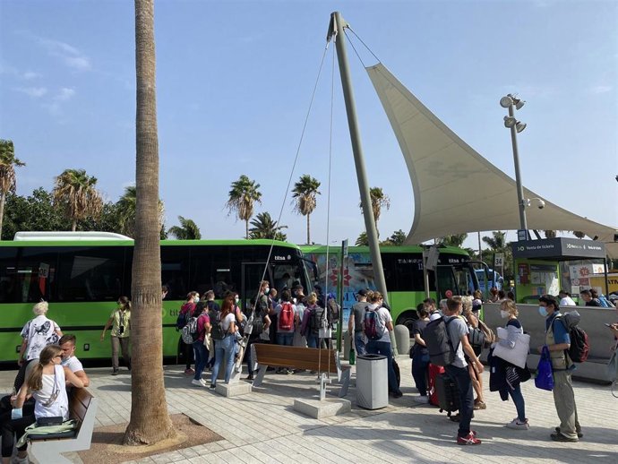 Archivo - Línea aeroexpress 40 en el Aeropuerto Tenerife Sur
