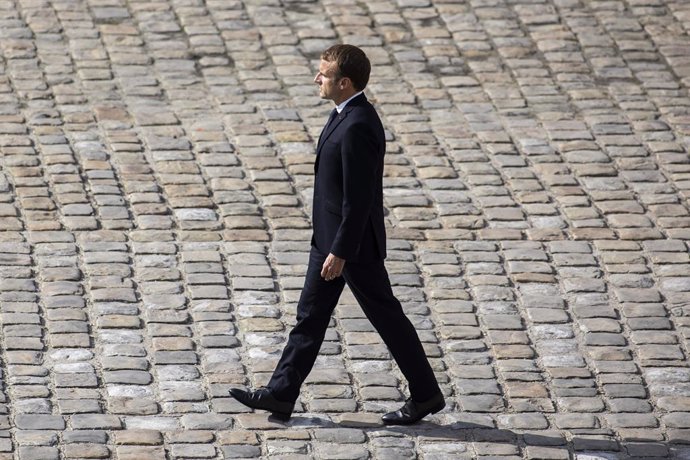 October 15, 2021, Paris, France, France: French President Emmanuel Macron attends the national memorial service for Hubert Germain, the last surviving Liberation companion, at The Hotel des Invalides, following his death at the age of 101 on October 12.