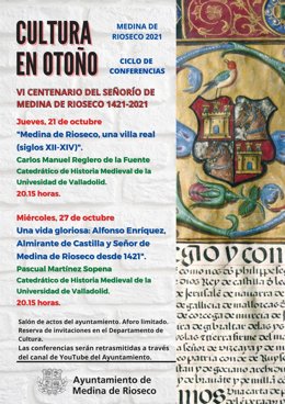 Cartel del ciclo de conferencias 'Cultura en Otoño' organizado por el Ayuntamiento de Medina de Rioseco.