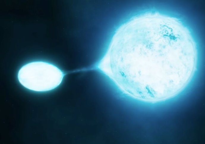 Las estrellas masivas a menudo ocurren en sistemas binarios cercanos en los que una estrella toma masa de su compañera.