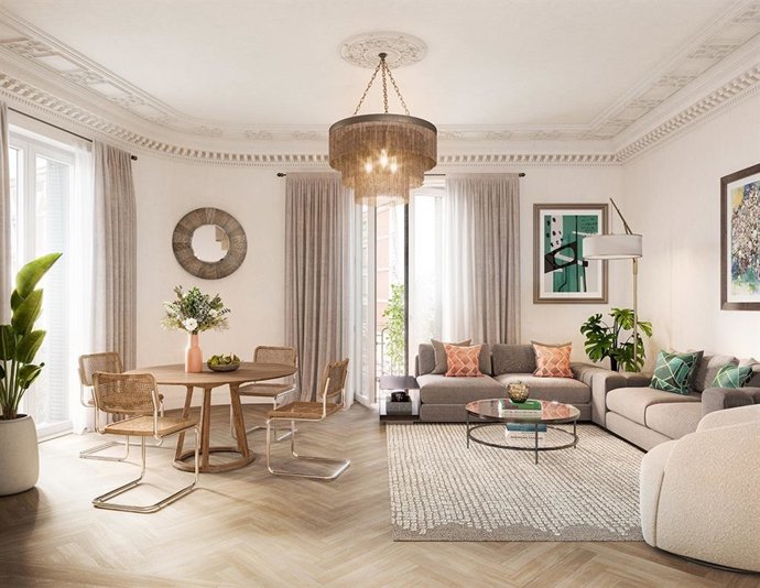 Archivo - Interior de una vivienda en la Gran Vía de Madrid, comercializada por Knight Frank.