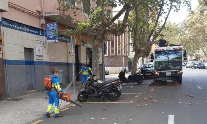 Trabajadores de Emaya trabajando en la recogida de hojas.