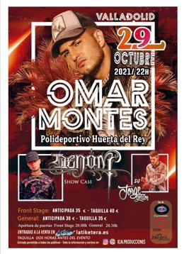 Cartel del concierto de Omar Montes el 29 de octubre en Valladolid.