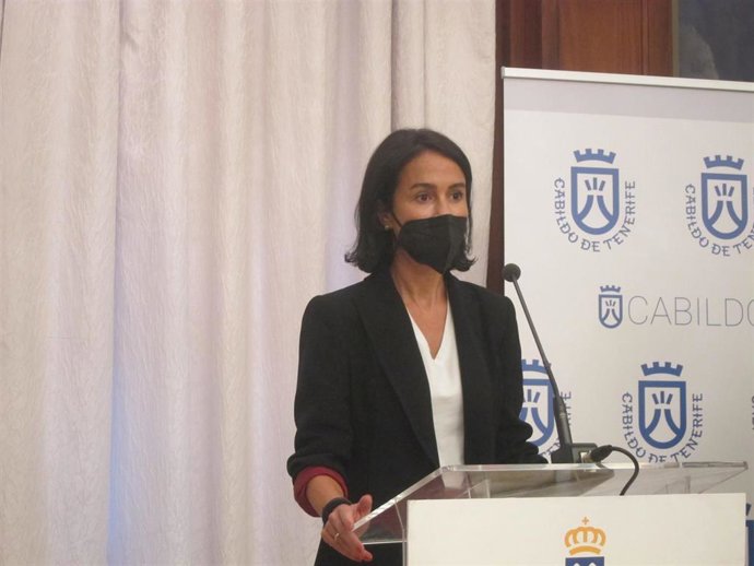 La secretaria de Estado de Transportes, Isabel Pardo de Vera, en una rueda de prensa para anunciar la reforma integral del aeropuerto Tenerife Sur
