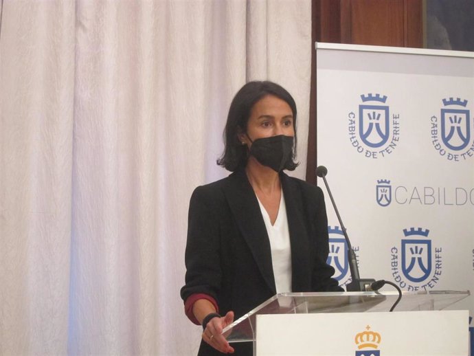 La secretaria de Estado de Transportes, Isabel Pardo de Vera, en una rueda de prensa para anunciar la reforma integral del aeropuerto Tenerife Sur