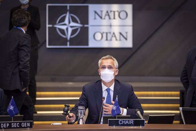 Archivo - HANDOUT - 20 August 2021, Belgium, Brussels: Secretary General of North Atlantic Treaty Organization (NATO) Jens Stoltenberg attends the extraordinary meeting of NATO Ministers of Foreign Affairs on the situation in Afghanistan. Photo: -/NATO/