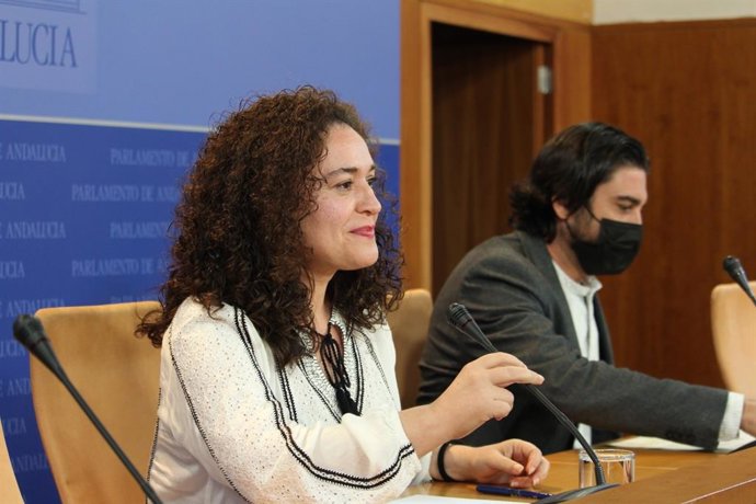 Los parlamentarios de Unidas Podemos por Andalucía Inmaculada Nieto e Ismael Sánchez, este miércoles en rueda de prensa.