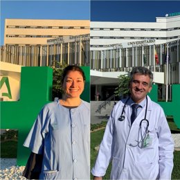 Los especialistas Jaime Boceta y Natalia Palazón, del Virgen Macarena, premiados por el Colegio de Médicos de Sevilla.