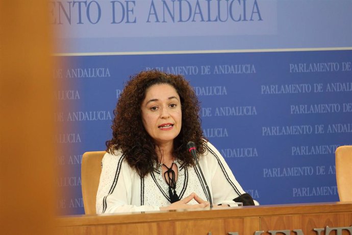 La portavoz parlamentaria de Unidas Podemos por Andalucía, Inmaculada Nieto, en rueda de prensa.
