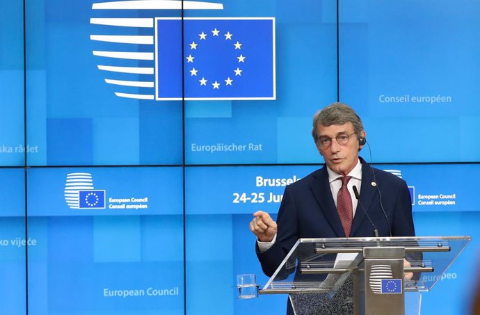 Archivo - HANDOUT - 24 June 2021, Belgium, Brussels: European Parliament president David Sassoli speaks during a press conference, on the first day of a two-days European Union summit at the European Council. Photo: Mario Salerno/European Council/dpa - 