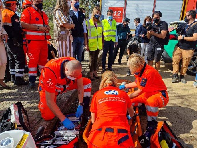 Imagen de un momento del simulacro de maremoto en la costa atlántica andaluza desarrollado en la provincia de Huelva.