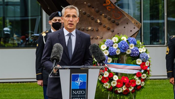 Archivo - HANDOUT - 11 September 2021, Belgium, Brussels: NATO Secretary-General Jens Stoltenberg participates in a ceremony to commemorate the 20th anniversary of the 2001 terrorist attacks on the United States. Photo: -/NATO/dpa - ATTENTION: editorial