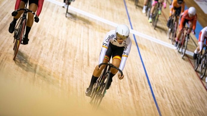 La ciclista española Tania Calvo en el Mundial de ciclismo en pista 2021