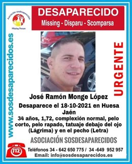 Cartel alertando de la desaparición de José Ramón Monge López