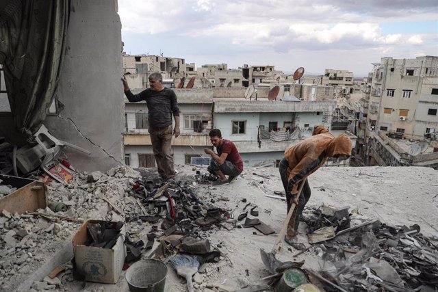 La ciudad de Ariha, en la provincia de Idlib, tras un ataque con artillería del Ejército de Siria