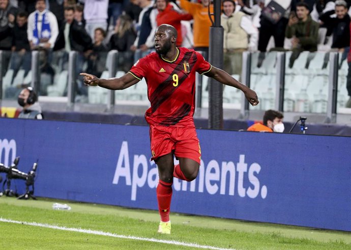 Romelu Lukaku of Belgium celebrates a goal - a goal ultimately cancelled by the video assistance (VAR) - during the UEFA Nations League Semi-final football match between Belgium and France on October 7, 2021 at Juventus Stadium in Turin, Italy - Photo J