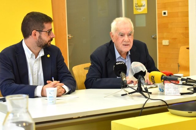 El regidor d'ERC a Barcelona Jordi Castellana i el líder del grup municipal, Ernest Maragall, en la roda de premsa