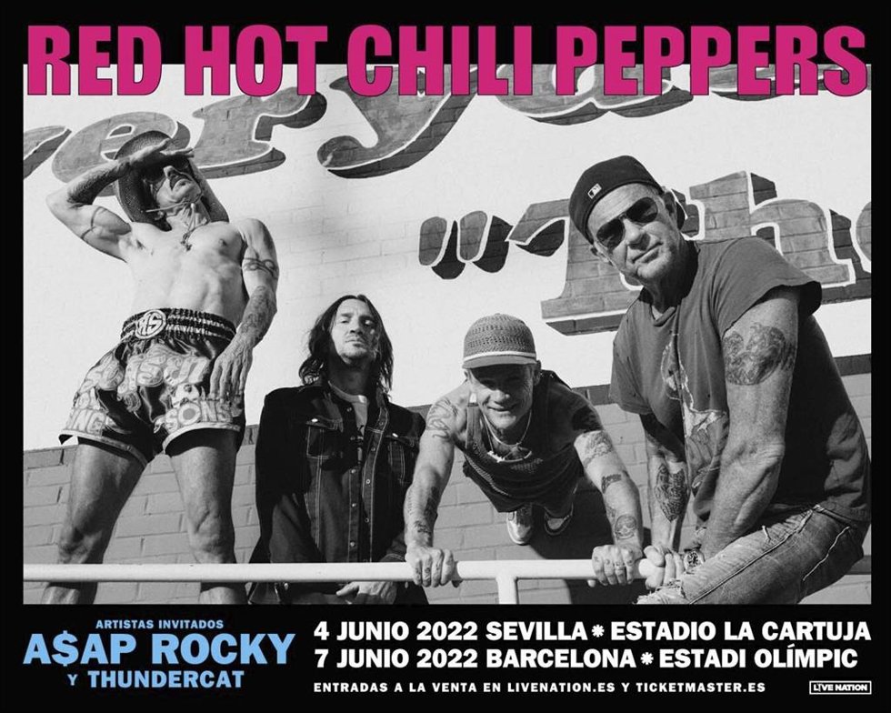 Cartel de los conciertos de Red Hot Chili Peppers en Sevilla y Barcelona.