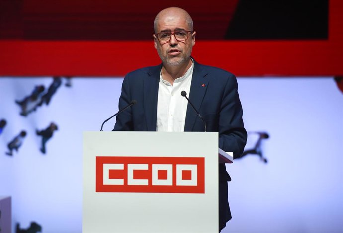 El secretario general de CCOO, Unai Sordo, en la inauguración del 12 Congreso Confederal de CCOO, en el Hotel Marriott Auditorium, a 21 de octubre de 2021, en Madrid (España). CCOO celebra desde este jueves hasta el sábado su 12 Congreso COnfederal, e