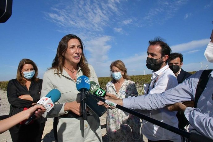 Loles López atiende a los periodistas en El Puerto.