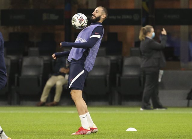 Karim Benzema of France during the French team training session in preparation for the UEFA Nations League final on October 9, 2021 at San Siro stadium in Milan, Italy - Photo Jean Catuffe / DPPI