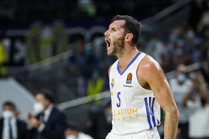 Rodolfo Fernandez Farres "Rudy" of Real Madrid gestures during Turkish Airlines Euroleague basketball match between Real Madrid and Fenerbahce at Wizink Center on October 21th, 2021 in Madrid, Spain.