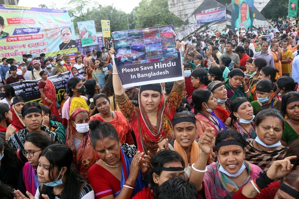 Manifestación en defensa de la comunidad hindú en Bangladesh