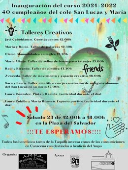 Cartel de las actividades organizadas por el AMPA del CEIP 'San Lucas y María de Toledo' por su 40 aniversario.