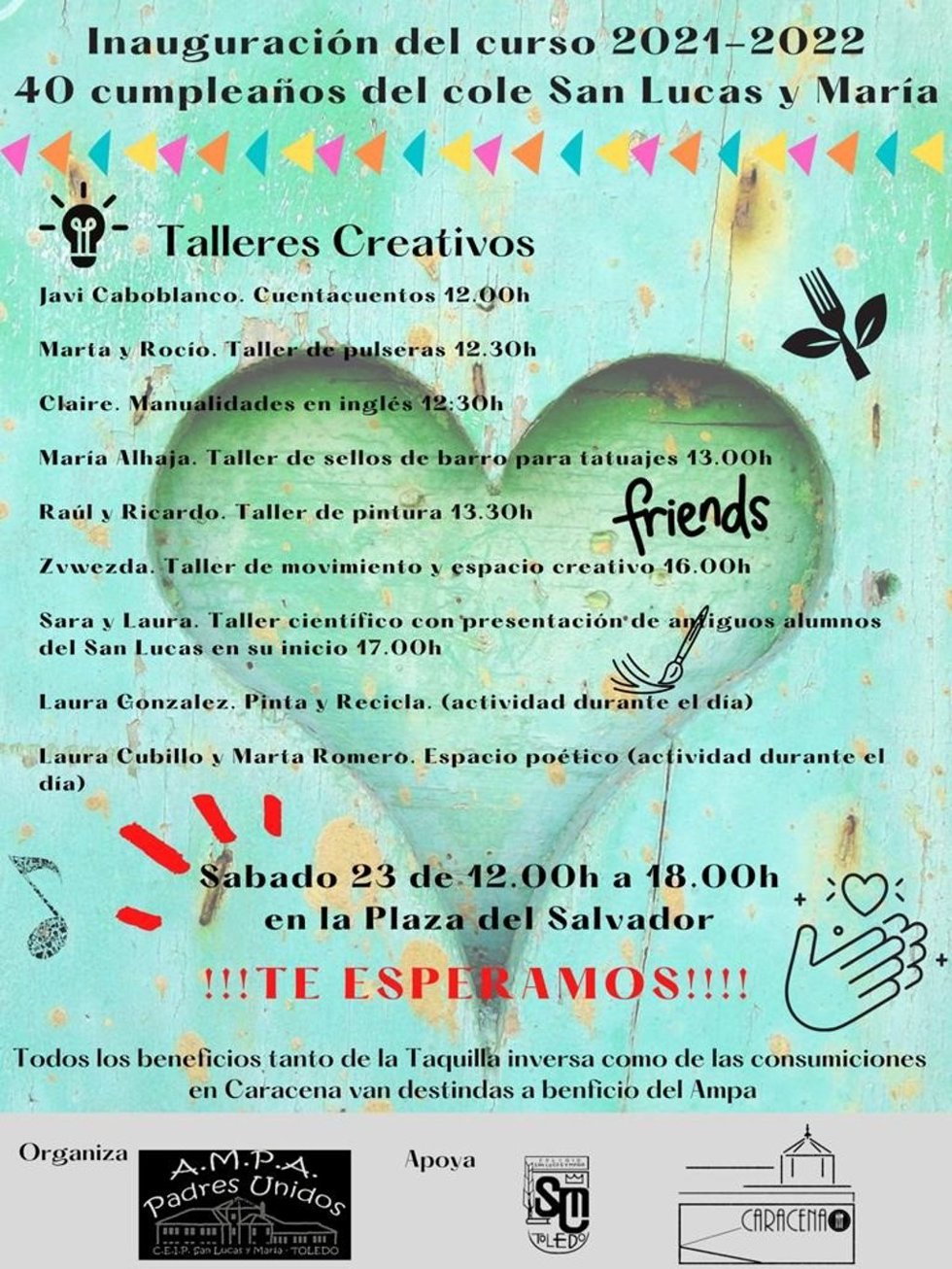 Cartel de las actividades organizadas por el AMPA del CEIP 'San Lucas y María de Toledo' por su 40 aniversario.