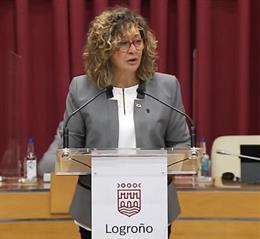 Amaya Castro, portavoz de UP; en la segunda jornada del Debate sobre el Estado de la Ciudad 2021 en el Ayuntamiento de Logroño.