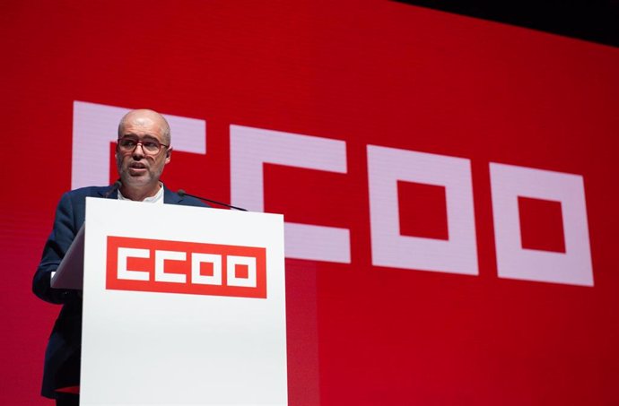 El secretario general de CCOO, Unai Sordo, en la inauguración del 12 Congreso Confederal de CCOO, en el Hotel Marriott Auditorium, a 21 de octubre de 2021, en Madrid (España).