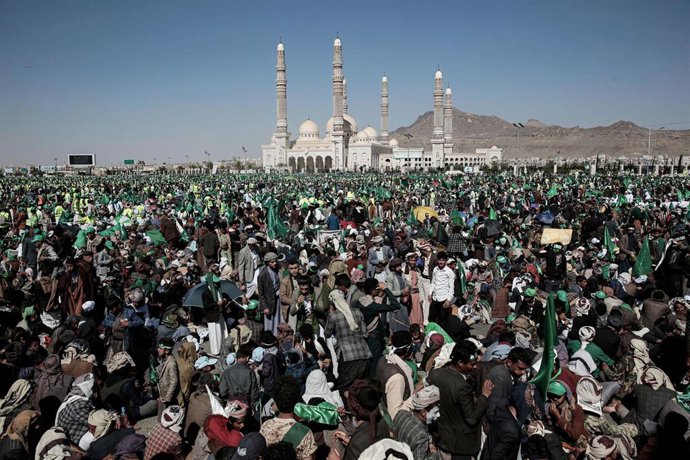 Concentración huthi en Saná 